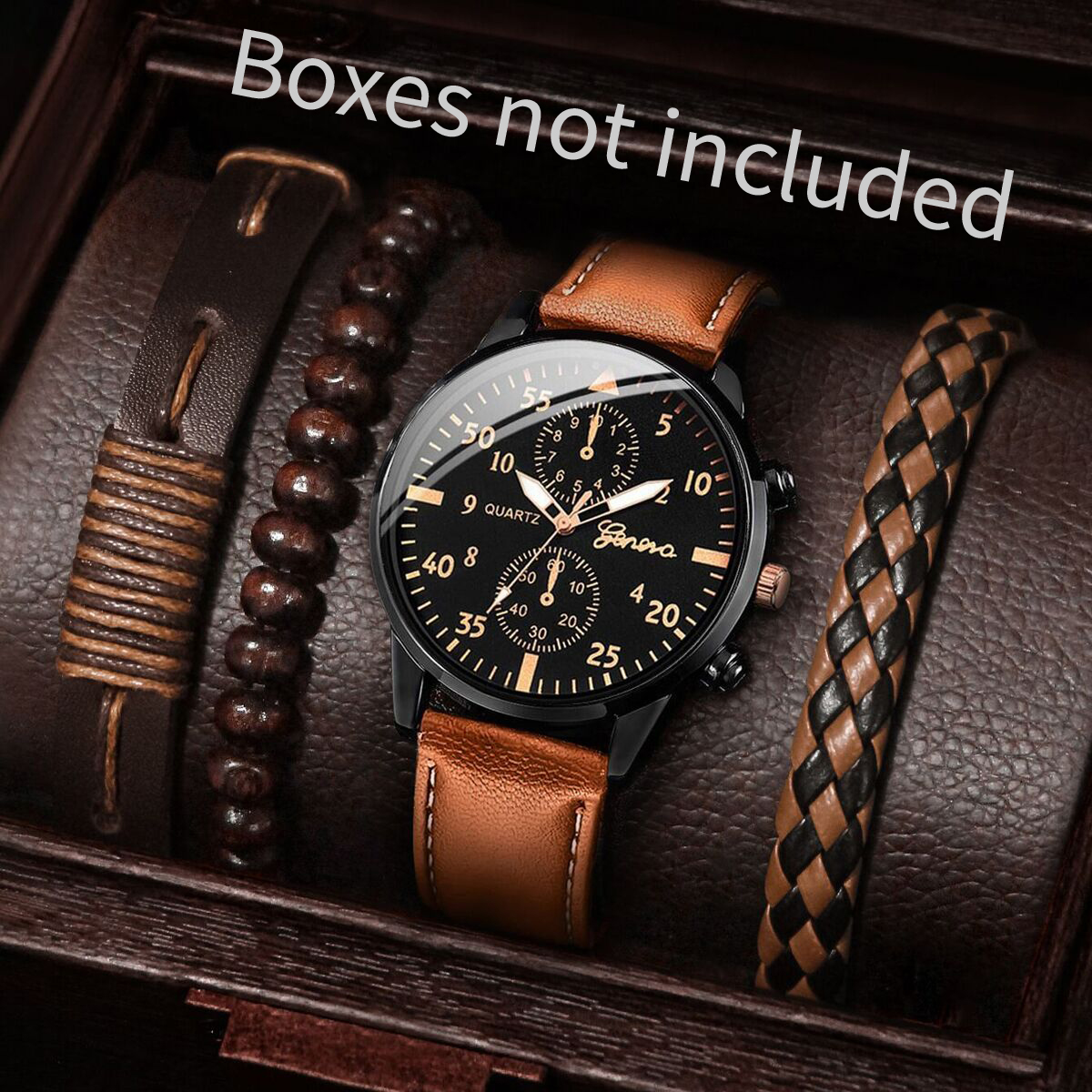 Leather Watch Band Men - 4PCS Fashion Arabic Dial Men Business