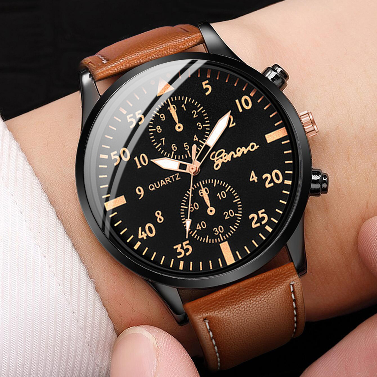 4PCS Fashion Arabic Dial Men B - مراجعة Leather Watch Band Men وسعره