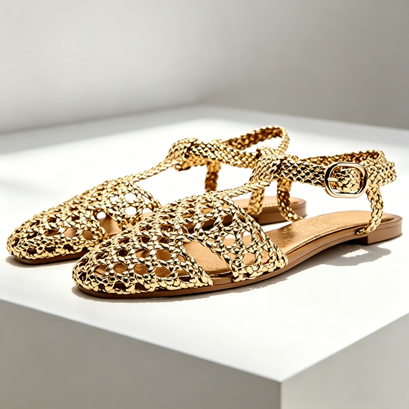 Golden Mesh Woven Flat Sandals - مراجعة Mesh Strap Metal وسعره
