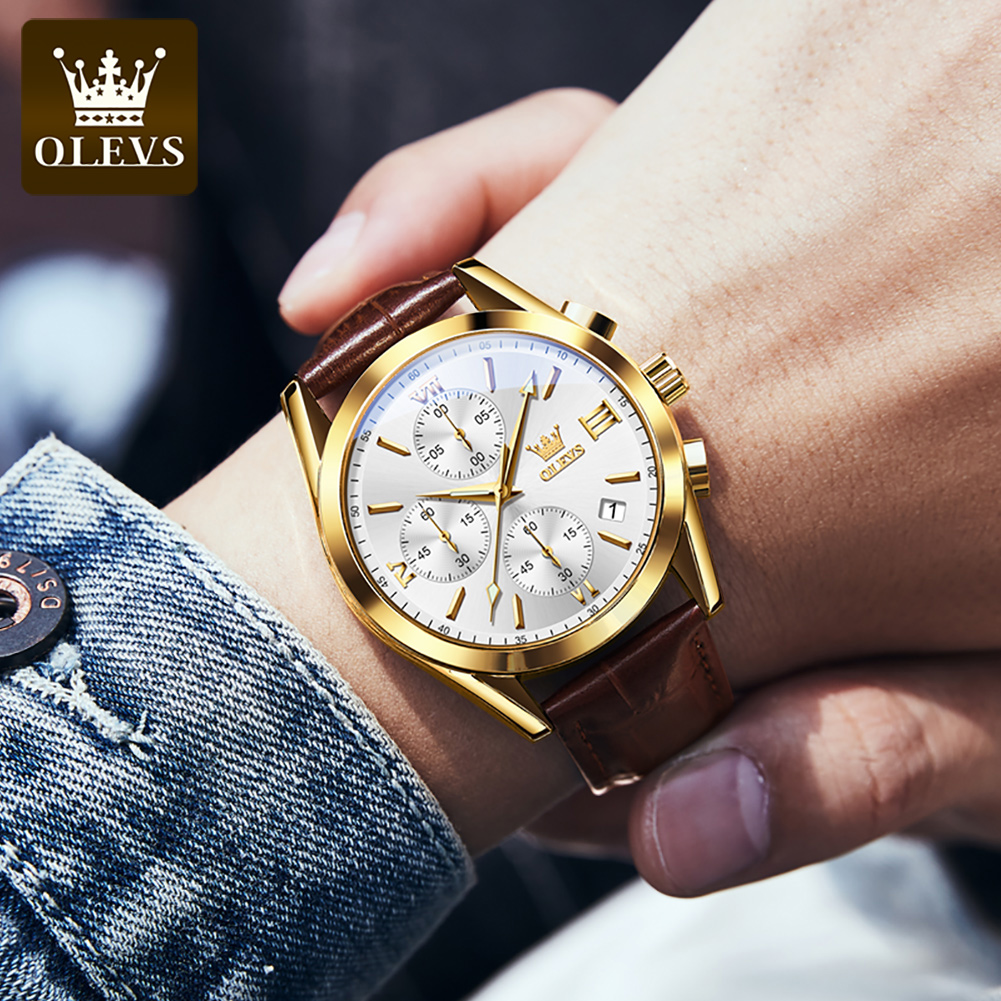 OLEVS 2872 Chronograph Men's W - مراجعة Leather Watch Band Men وسعره