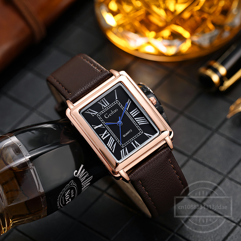 New Fashion Designer Rectangle - مراجعة Leather Watch Band Men وسعره