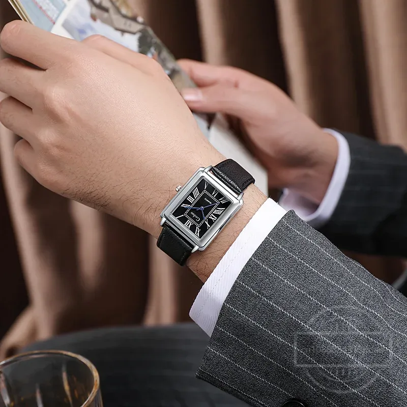 New Fashion Designer Rectangle - مراجعة Leather Watch Band Men وسعره